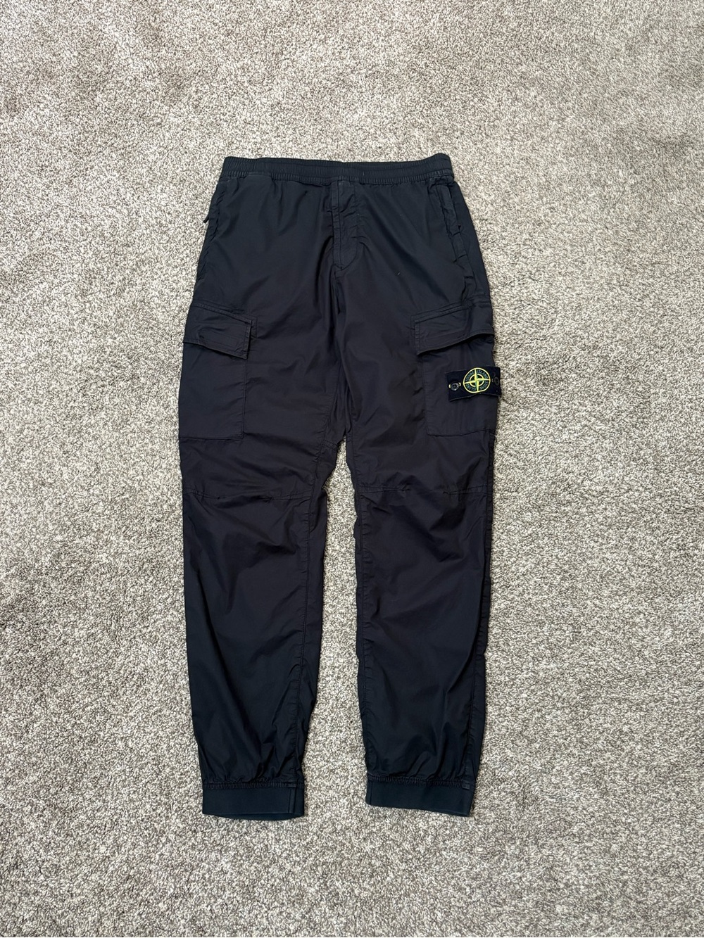 Men’s Stone Island Black Cargo Jogger Pants W32 Cotton Canvas Tapered Logo